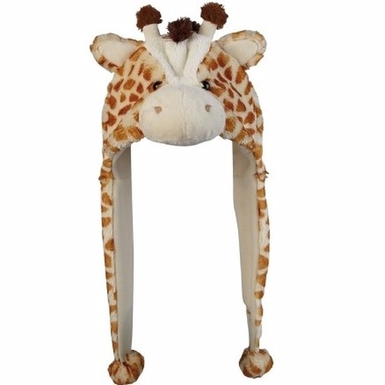 Pluche giraffe muts met flappen 18 cm