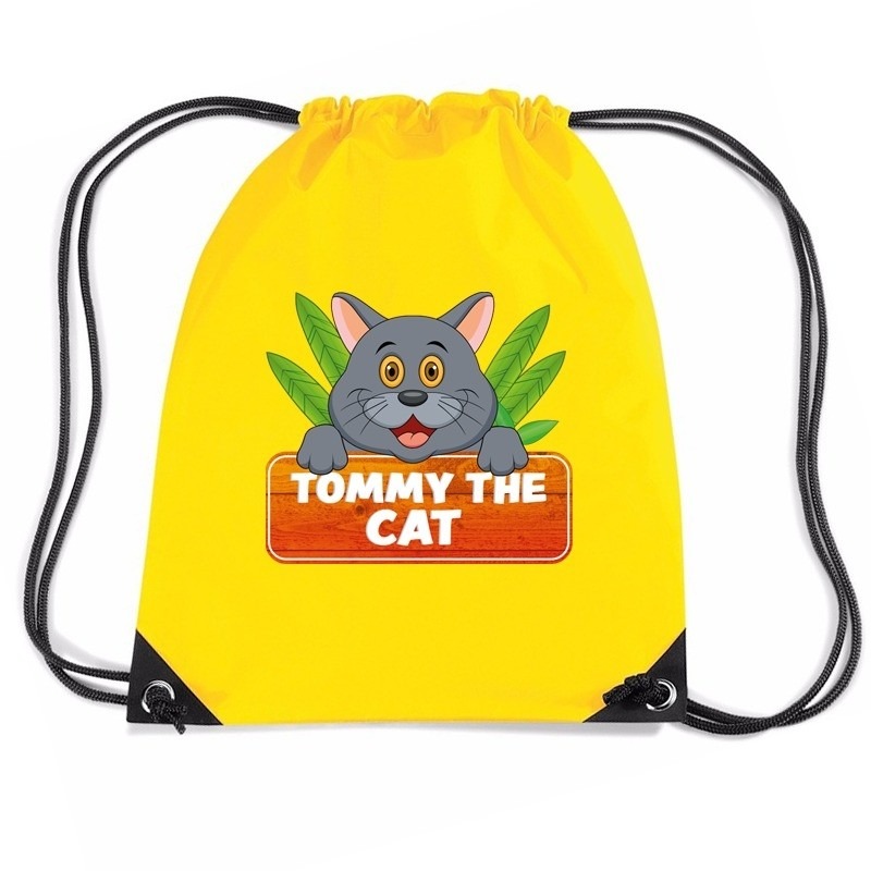 Tommy the Cat katten trekkoord rugzak / gymtas geel voor kinderen