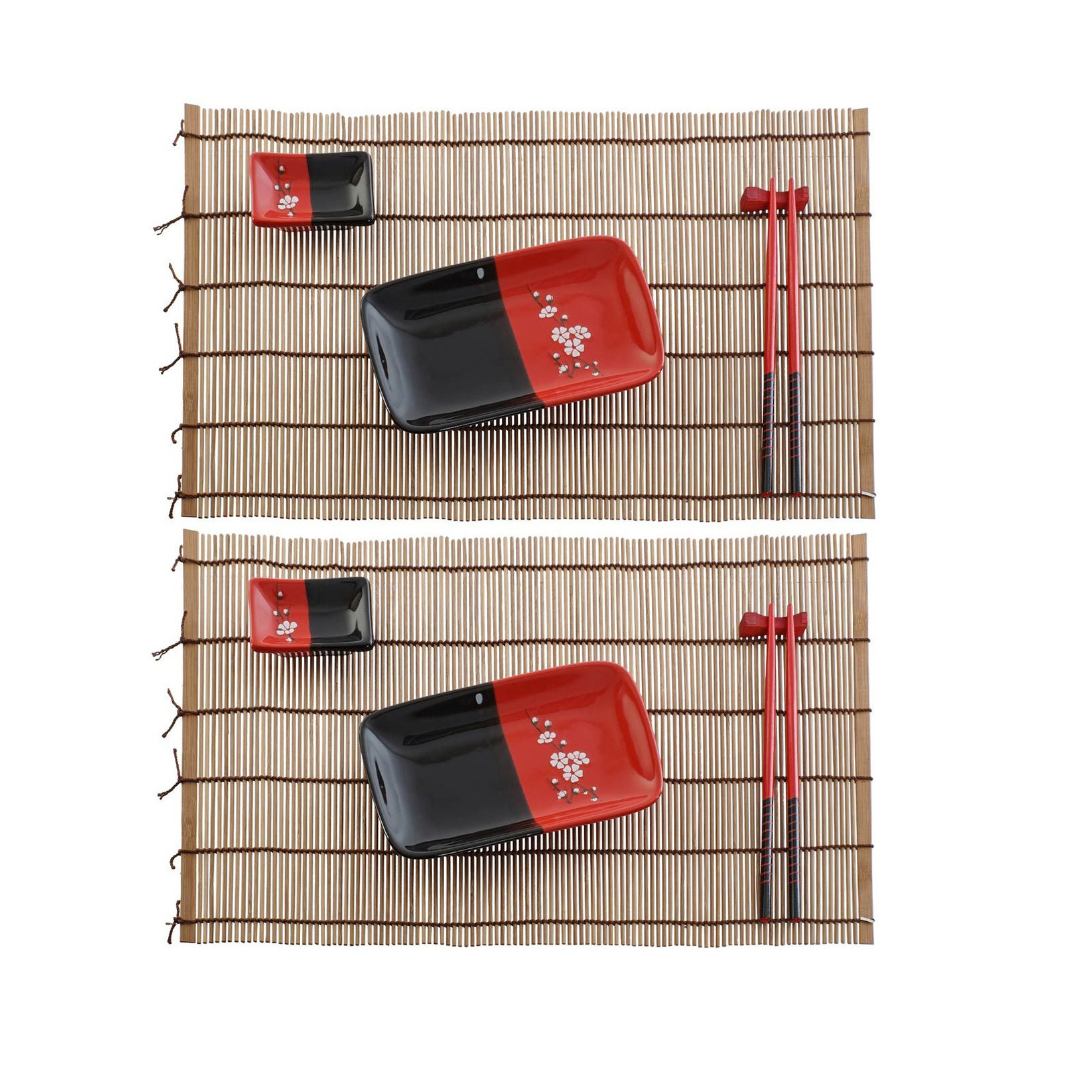 10-delige sushi serveer set keramiek voor 2 personen zwart-rood