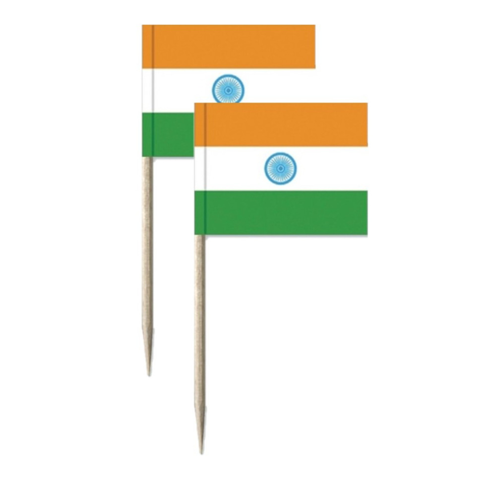 100x Cocktailprikkers India 8 cm vlaggetje landen decoratie