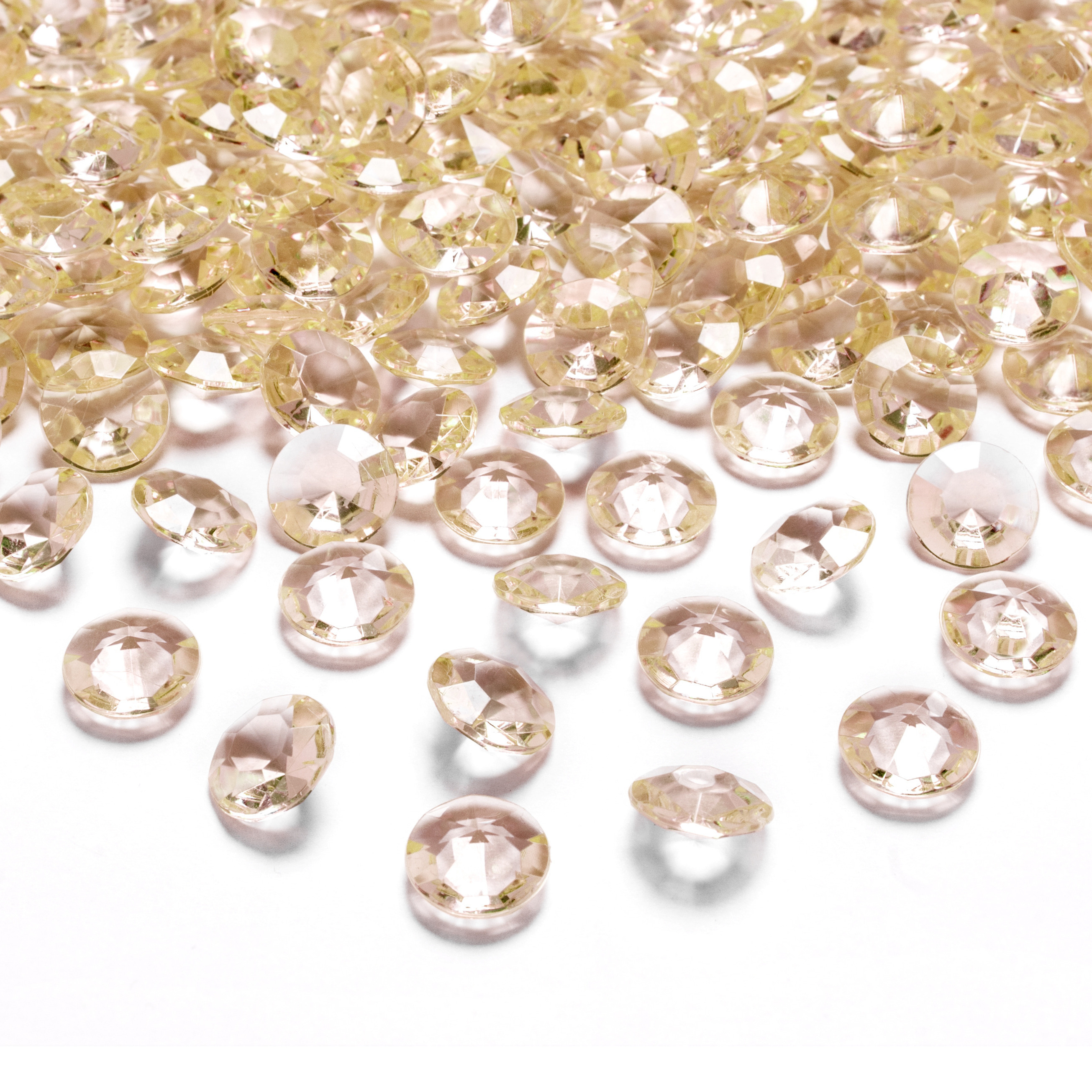 100x Kleine plastic diamanten-stenen goud 12 mm-1,2 cm decoratie materiaal