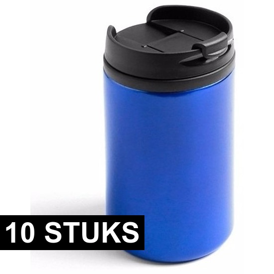 10x Isoleerbekers RVS metallic blauw 320 ml