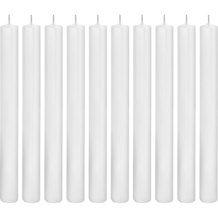 10x Lange rechte kaarsen wit 25 cm 14 branduren dinerkaarsen-tafelkaarsen