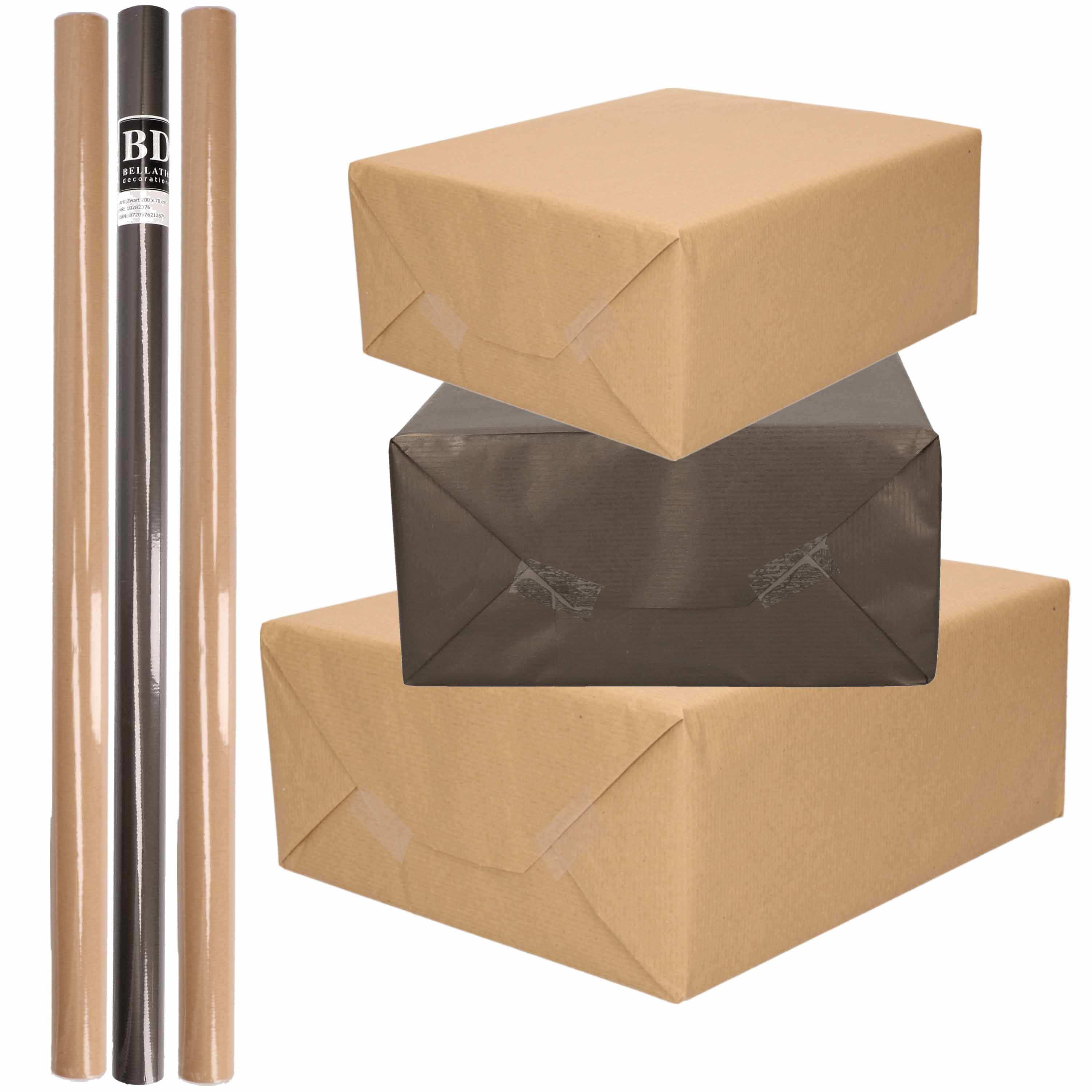 10x Rollen kraft inpakpapier-kaftpapier pakket bruin-zwart 200 x 70 cm