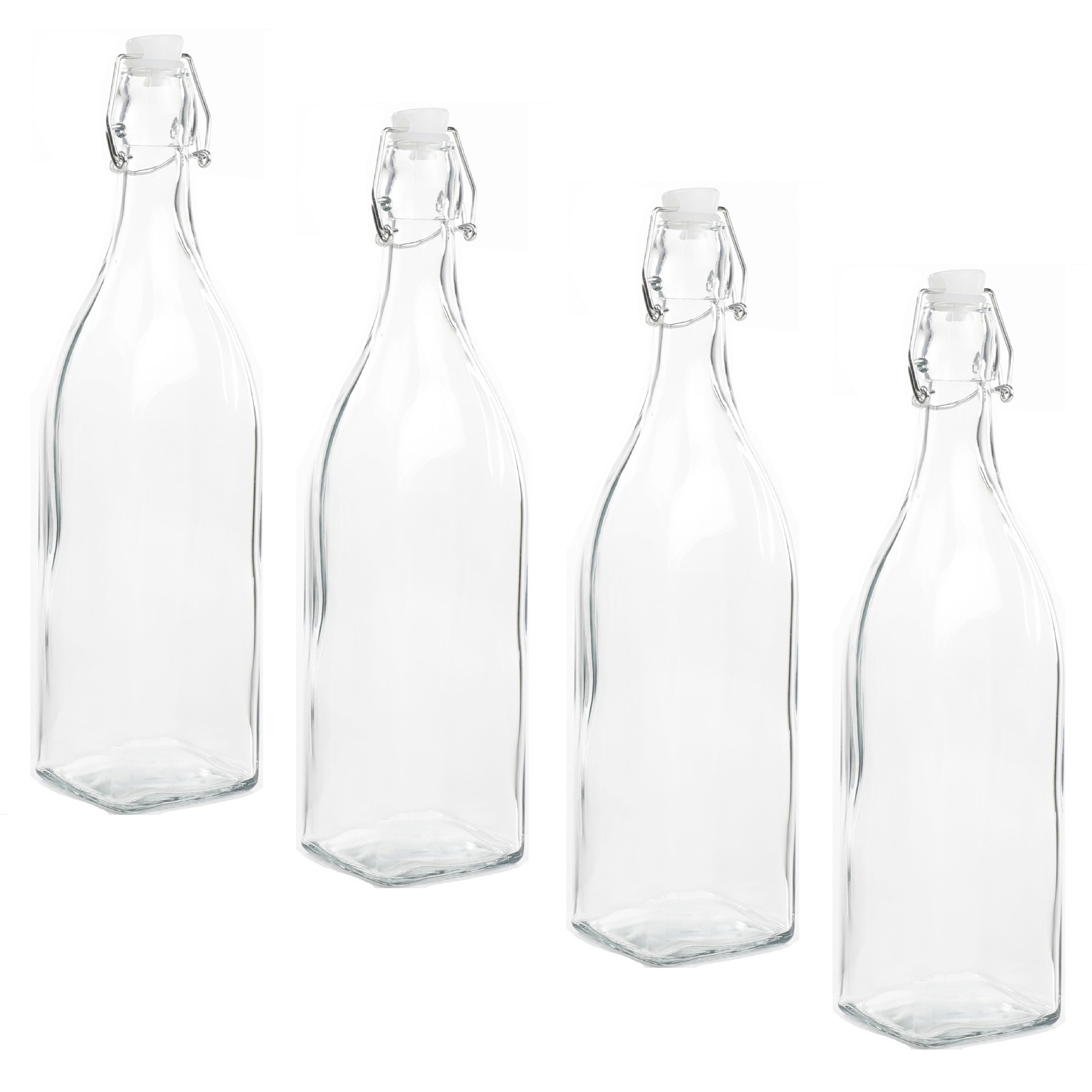 10x Stuks DIY glazen cadeau-decoratie flesje 1000ml-1ltr met beugeldop 8 x 32 cm