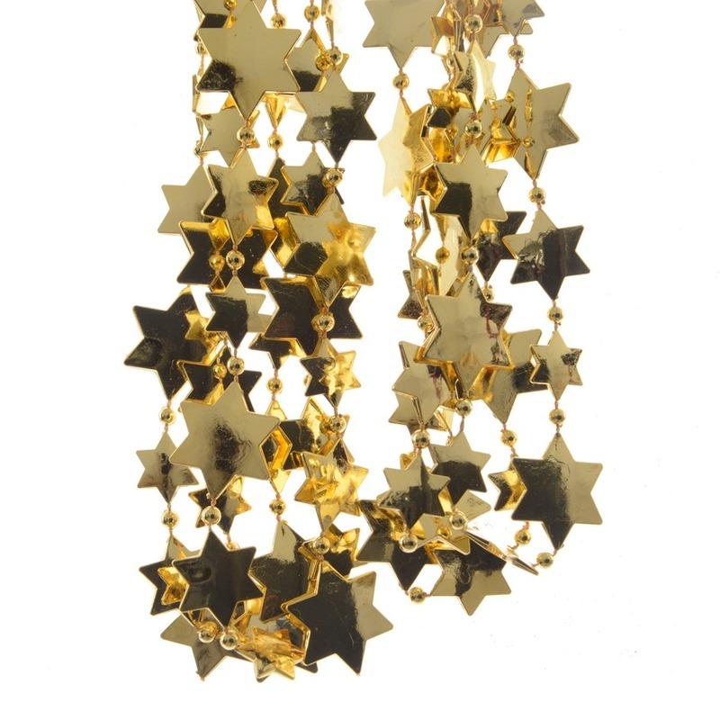 10x stuks kerst sterren kralen guirlandes goud 270 cm kerstboom versiering-decoratie