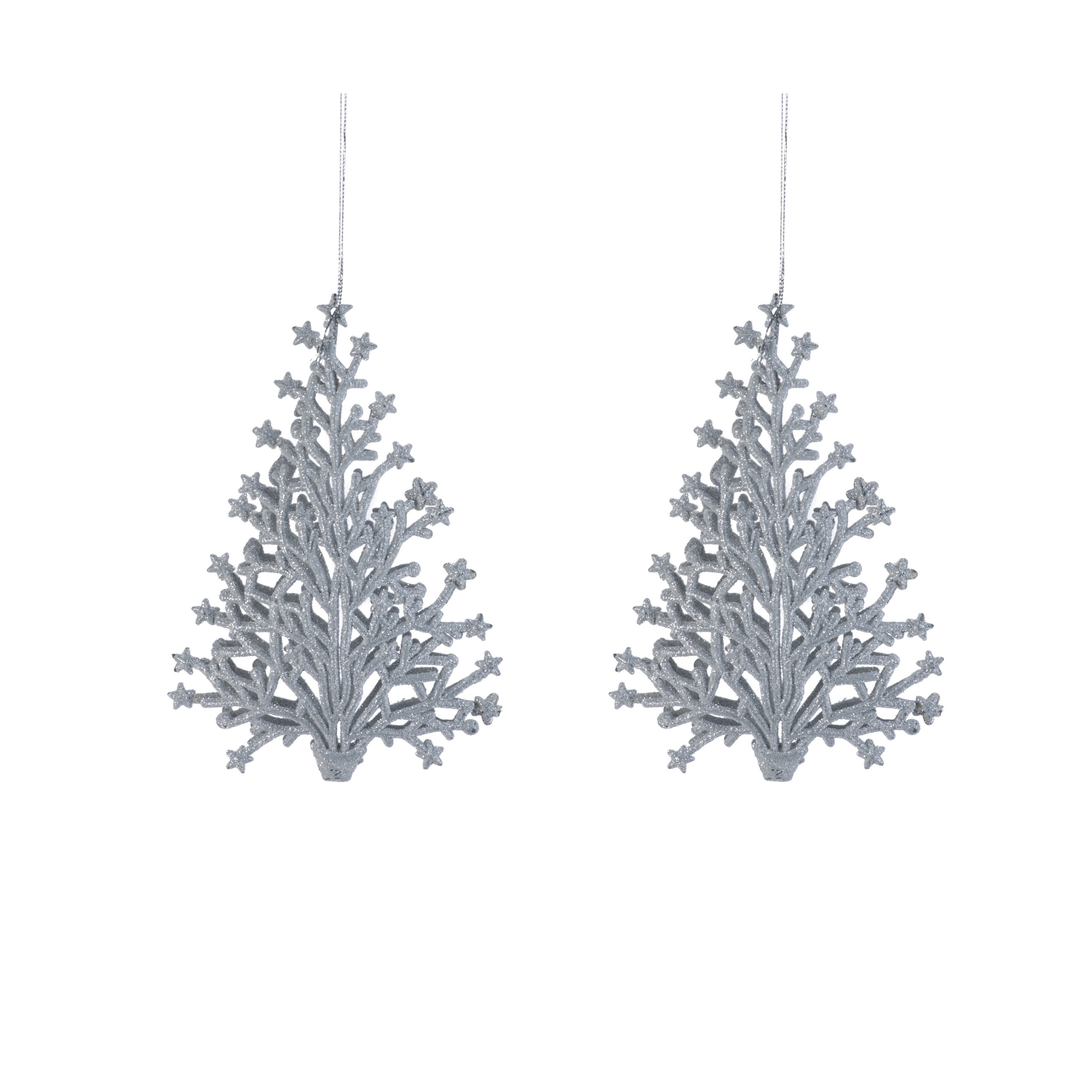 10x stuks kunststof kersthangers kerstboom zilver glitter 15 cm kerstornamenten