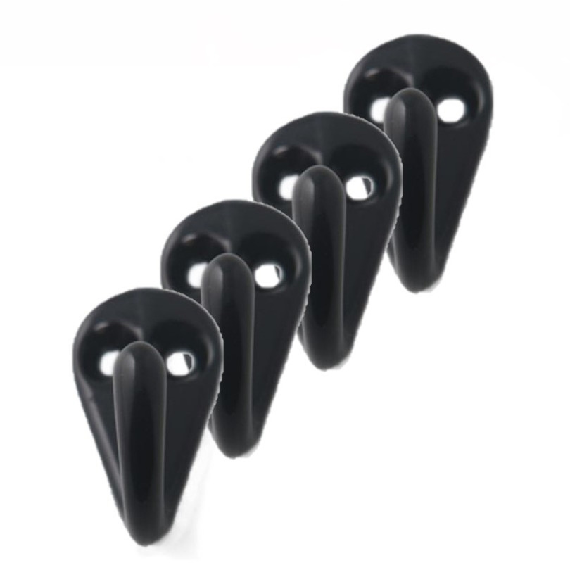 10x Zwarte garderobe haakjes-jashaken-kapstokhaakjes aluminium enkele haak 3,6 x 1,9 cm
