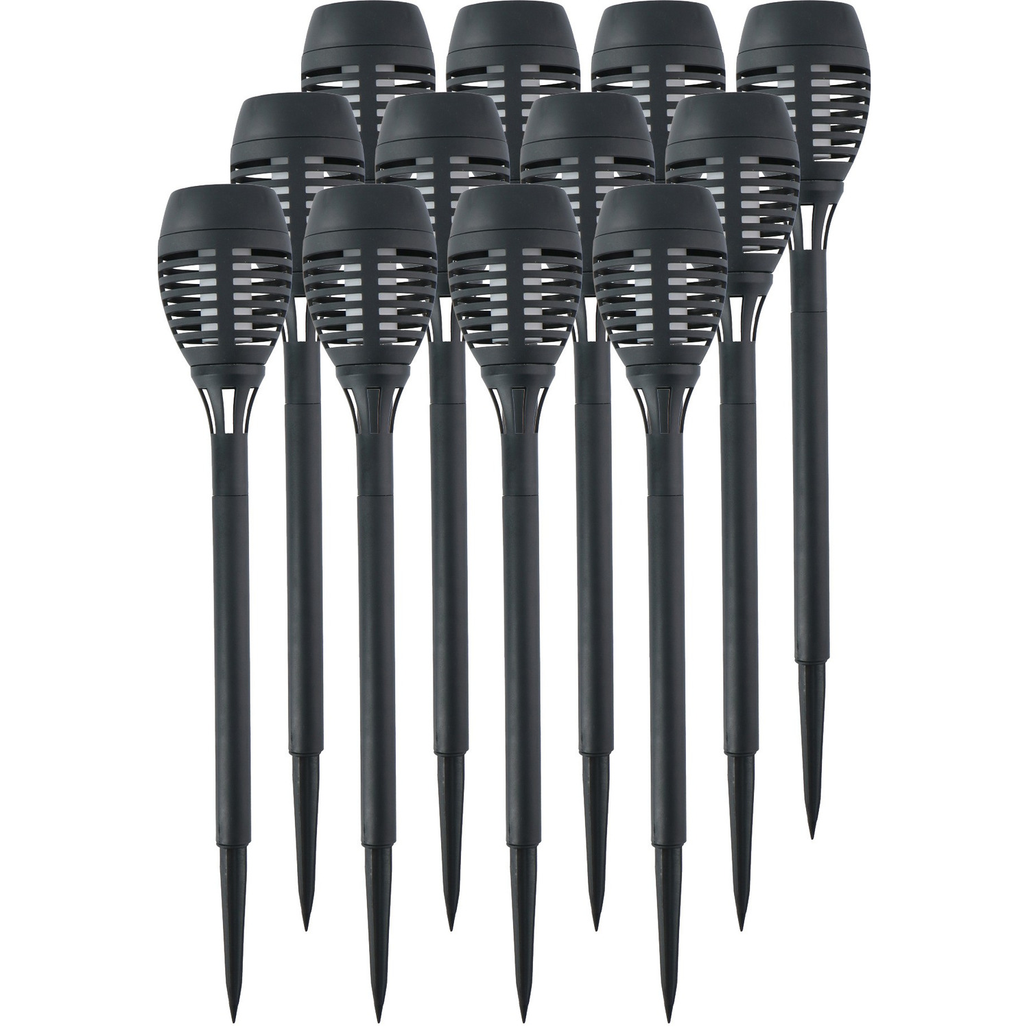 12x Buitenlamp-tuinlamp fakkels met vlameffect 48 cm zwart op steker