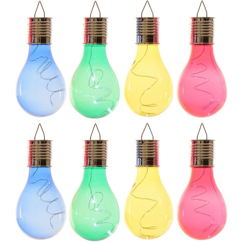 12x Buitenlampen-tuinlampen lampbolletjes-peertjes 14 cm blauw-groen-geel-rood