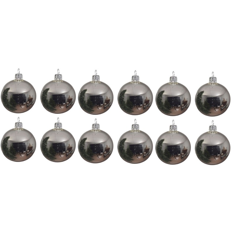 12x Glazen kerstballen glans zilver 10 cm kerstboom versiering-decoratie
