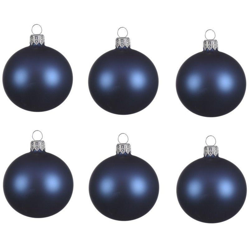 12x Glazen kerstballen mat donkerblauw 8 cm kerstboom versiering-decoratie