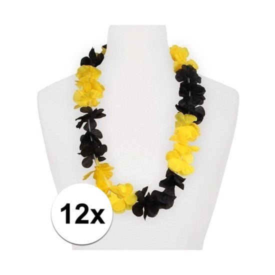 12x Hawaii ketting-slinger-krans geel-zwart