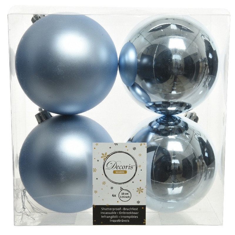 12x Kunststof kerstballen glanzend-mat lichtblauw 10 cm kerstboom versiering-decoratie