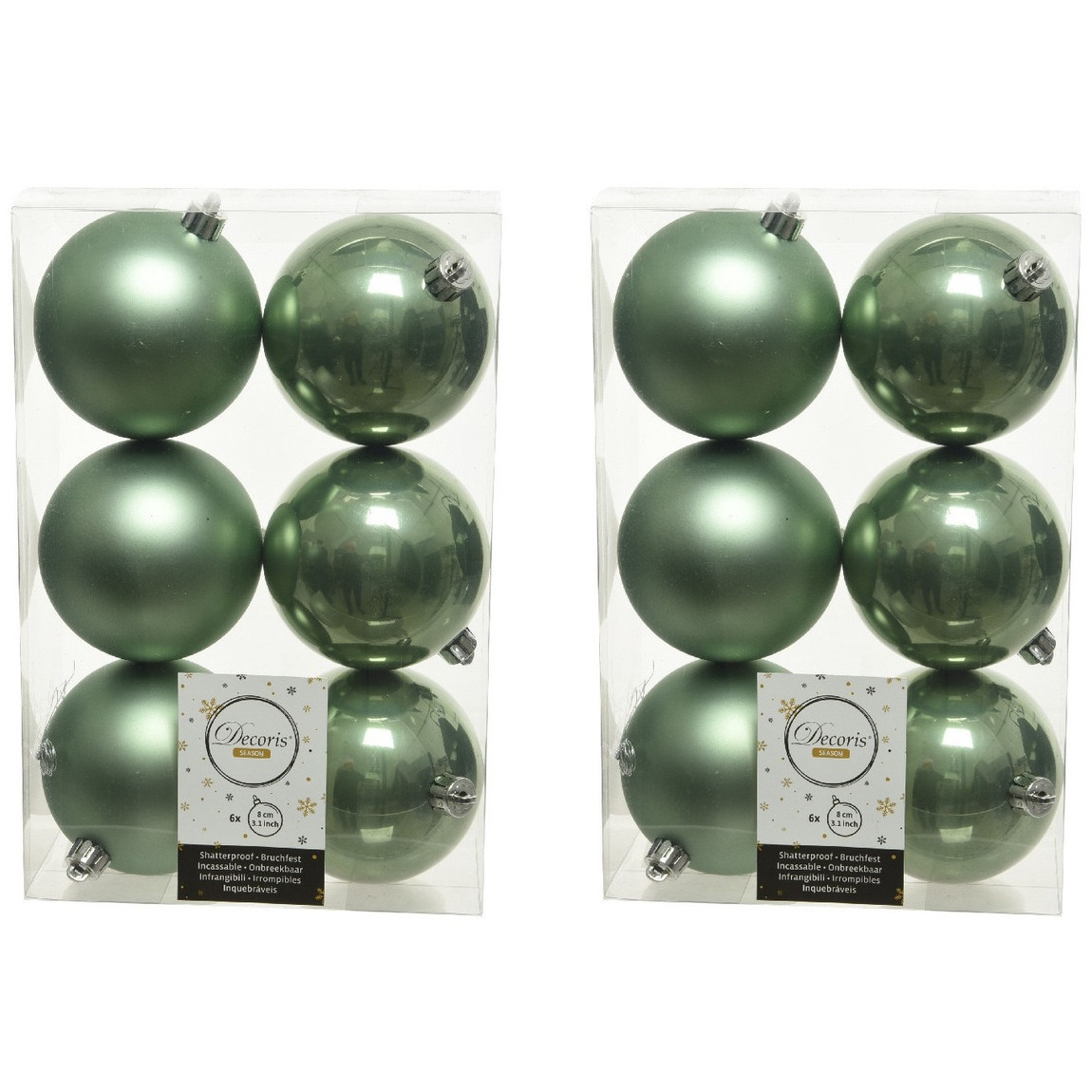 12x Kunststof kerstballen glanzend-mat salie groen 8 cm kerstboom versiering-decoratie