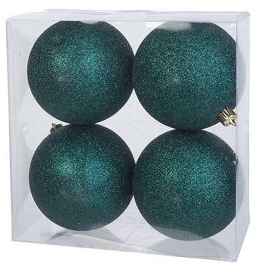 12x Kunststof kerstballen glitter petrol blauw 10 cm kerstboom versiering-decoratie