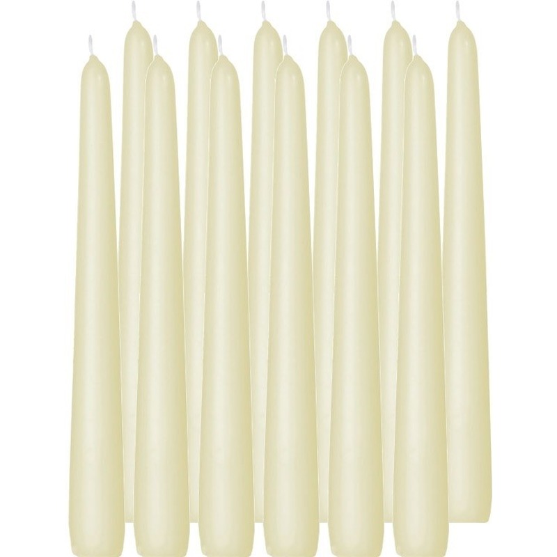 12x Lange kaarsen ivoorwit 25 cm 8 branduren dinerkaarsen-tafelkaarsen