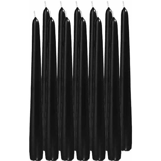 12x Lange kaarsen zwart 25 cm 8 branduren dinerkaarsen-tafelkaarsen