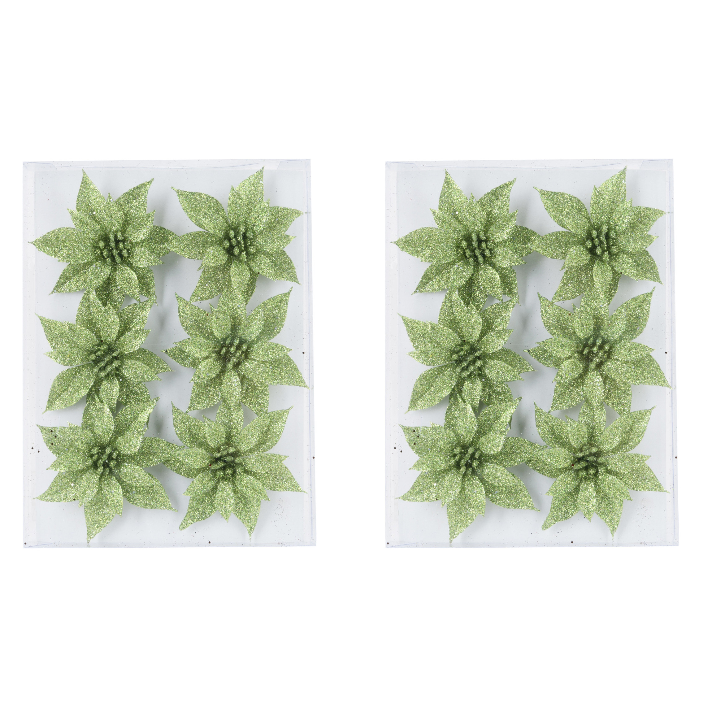 12x stuks decoratie bloemen rozen groen glitter op ijzerdraad 8 cm
