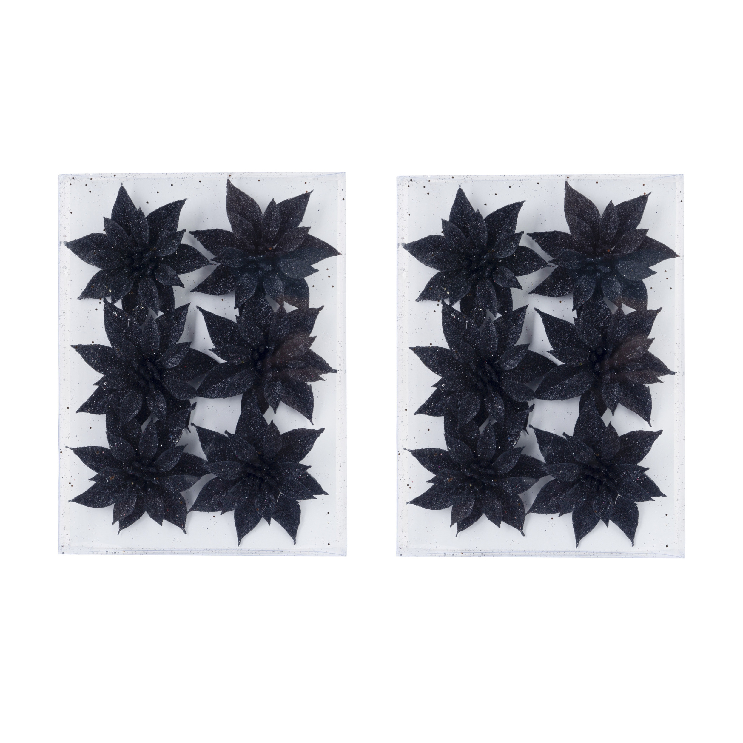 12x stuks decoratie bloemen rozen zwart glitter op ijzerdraad 8 cm