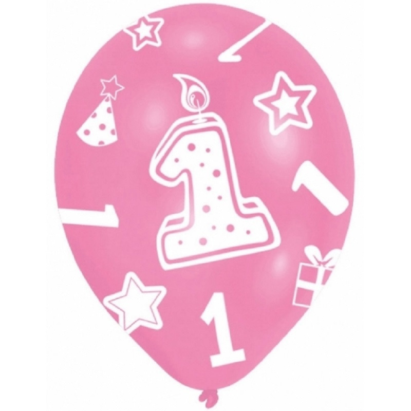 12x stuks feest ballonnen roze 1 jaar leeftijd versiering