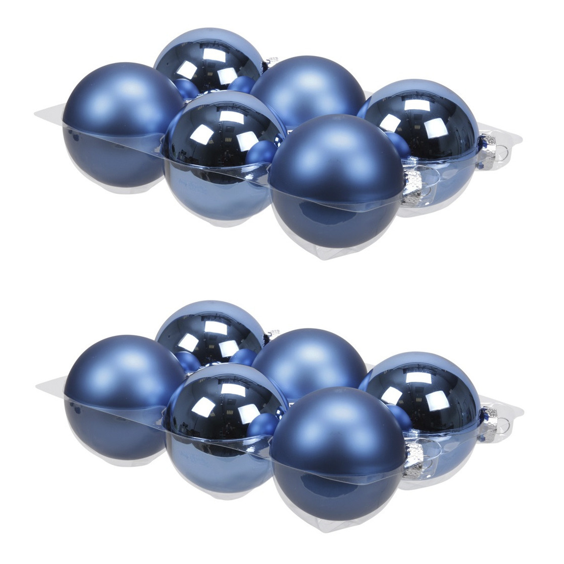 12x stuks glazen kerstballen blauw (basic) 8 cm mat-glans