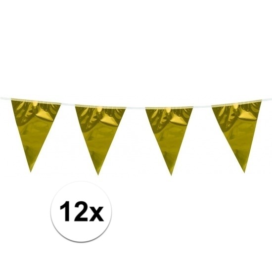 12x stuks Goudkleurige slingers-vlaggetjes 10 meter