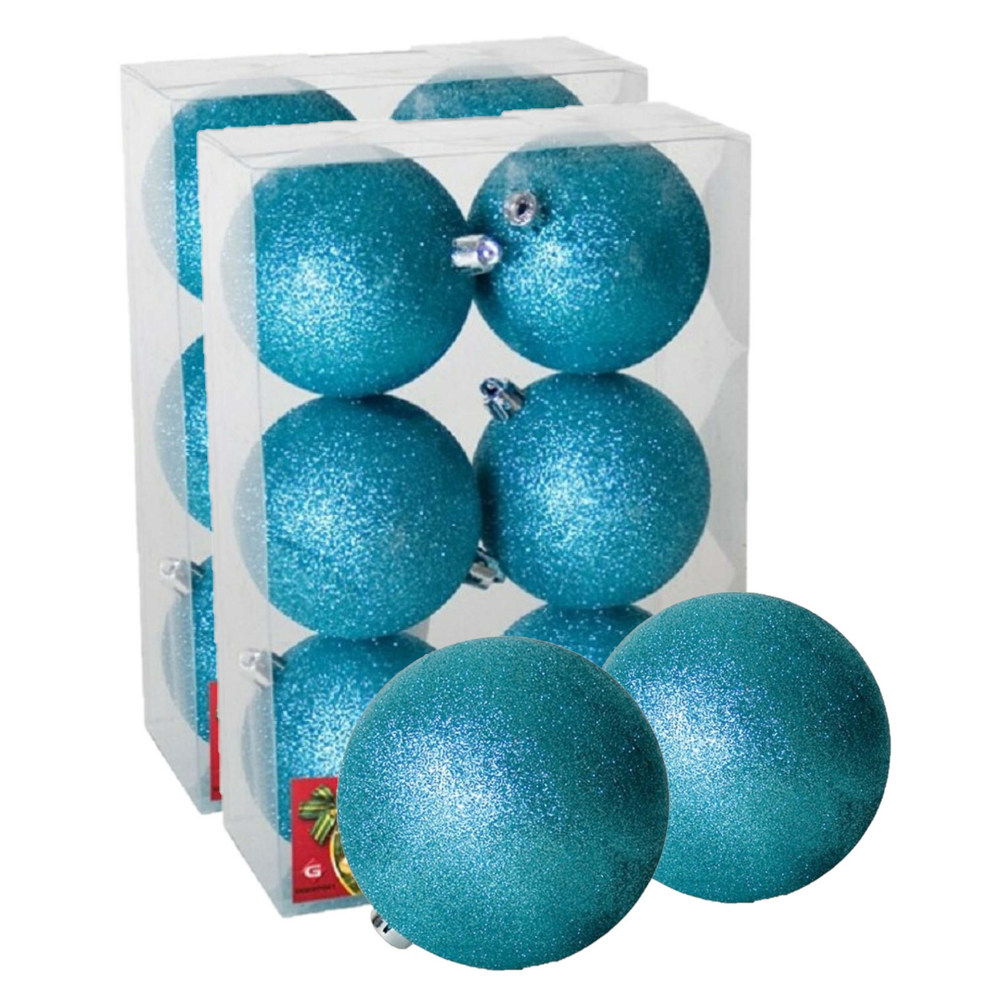 12x stuks kerstballen ijsblauw glitters kunststof 8 cm