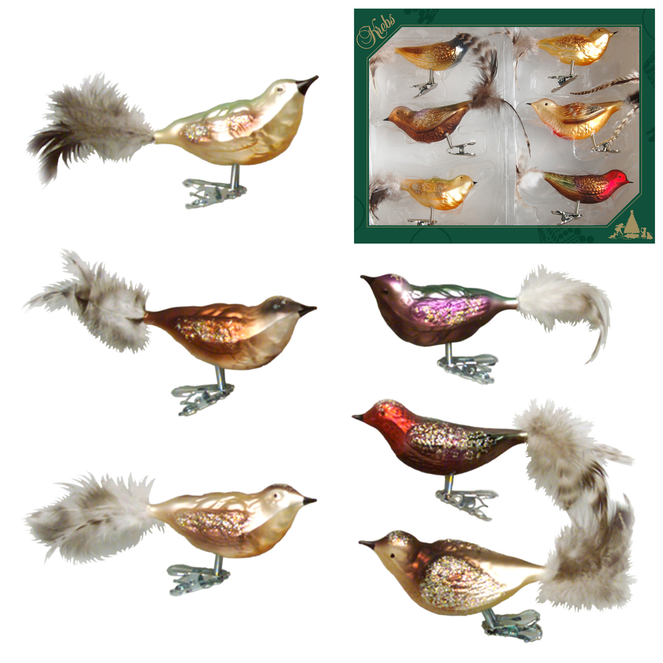 12x stuks luxe glazen decoratie vogels op clip diverse kleuren 11 cm