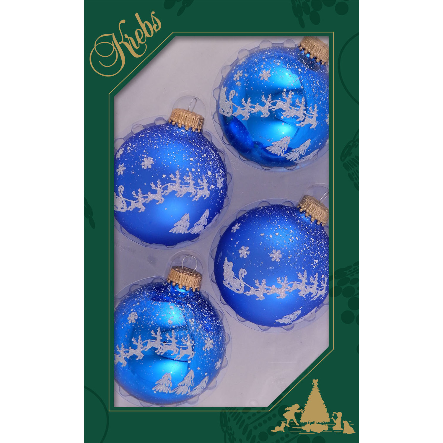 12x stuks luxe glazen kerstballen 7 cm blauw met witte slee