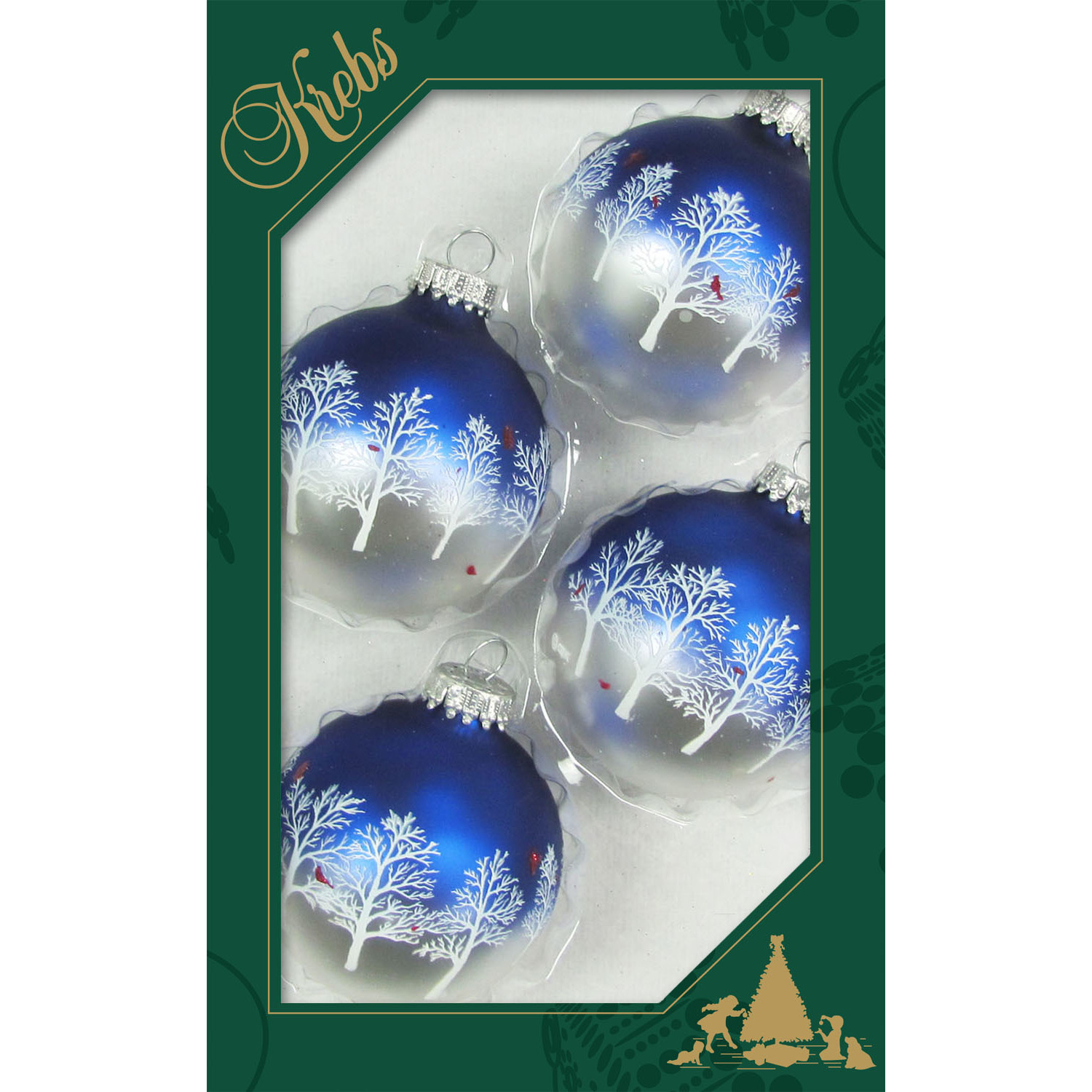 12x stuks luxe glazen kerstballen 7 cm blauw-zilver met bomen