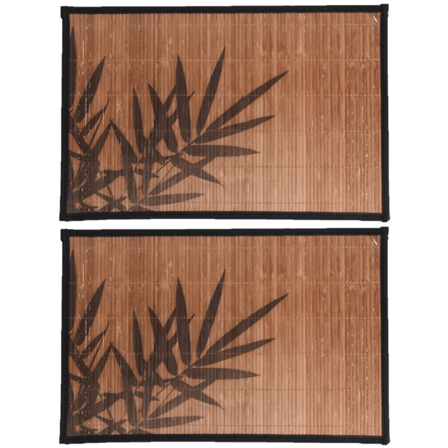 12x stuks rechthoekige placemat 30 x 45 cm bamboe bruin met zwarte bamboe print 2