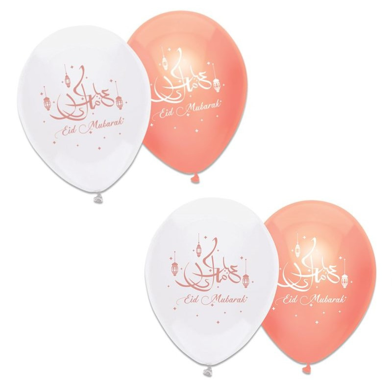 12x stuks Suikerfeest-offerfeest versiering metallic ballonnen wit-roze 30 cm
