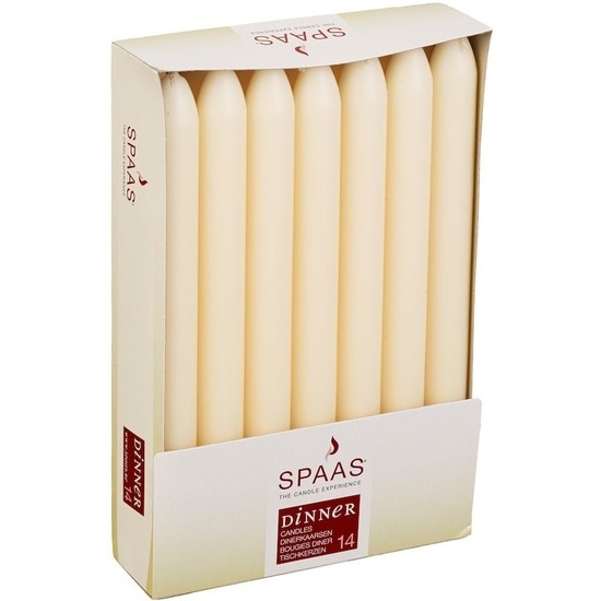 14x Lange kaarsen ivoorwit 22 cm 8 branduren dinerkaarsen-tafelkaarsen