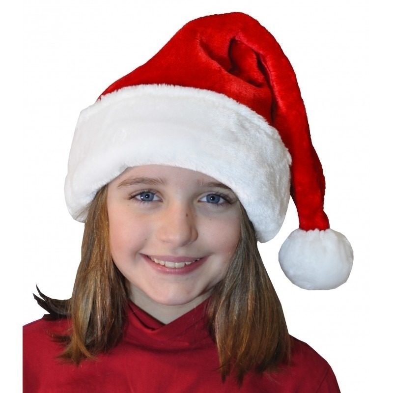 15x stuks pluche luxe kerstmuts rood-wit voor kinderen