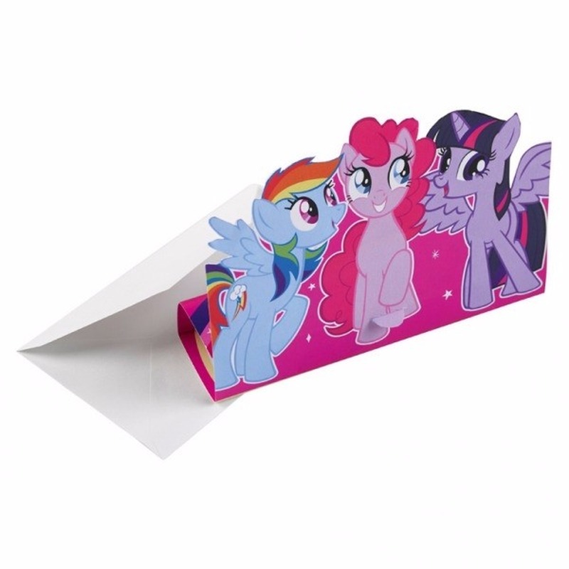16x kinder feest My Little Pony uitnodigingen met enveloppen