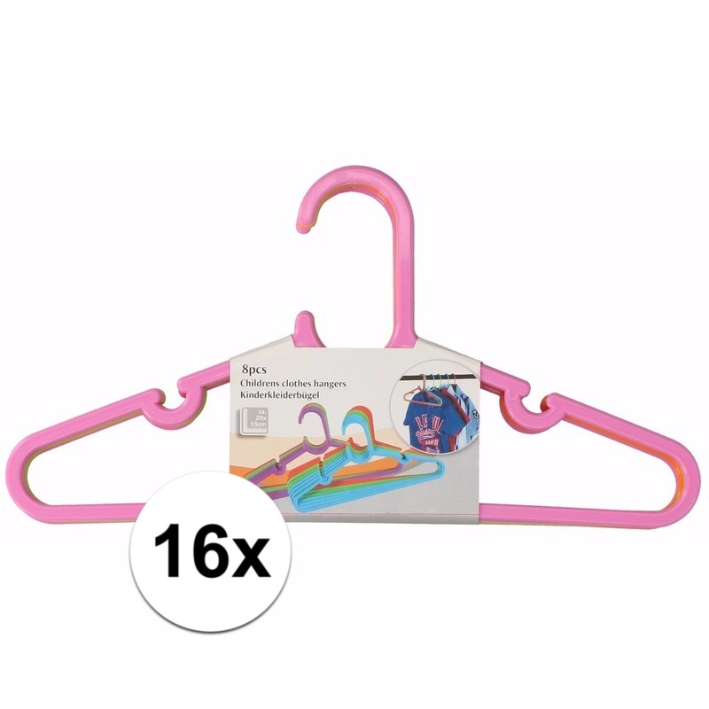 16x Kledinghangers voor kinder-babykleding roze-groen-oranje 29 x 0,2 x 15 cm