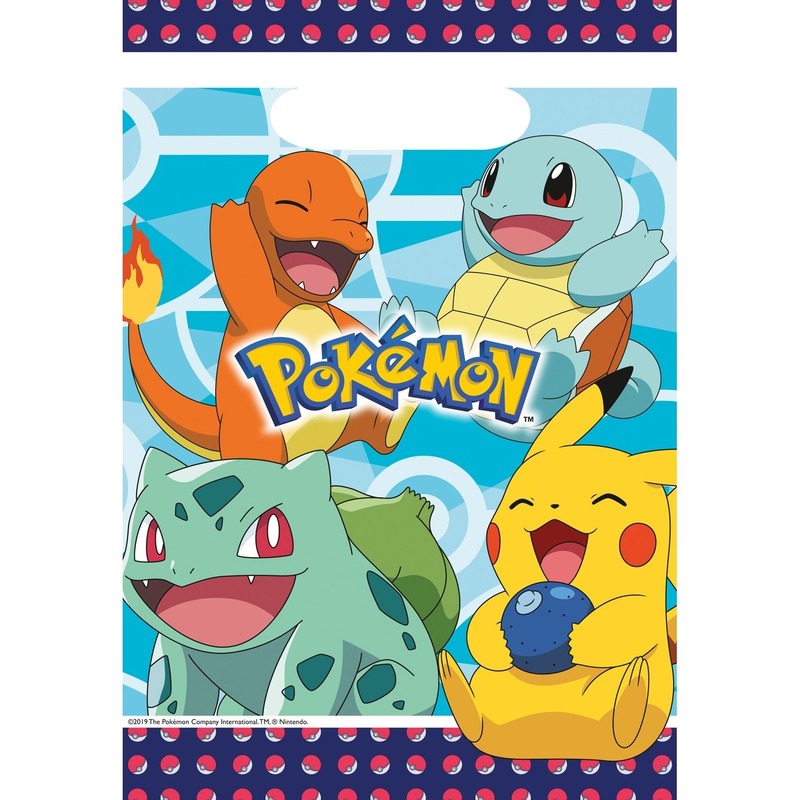 16x Pokemon eetuitdeelzakjes-snoepzakjes blauw 16 x 23 cm kinderverjaardag