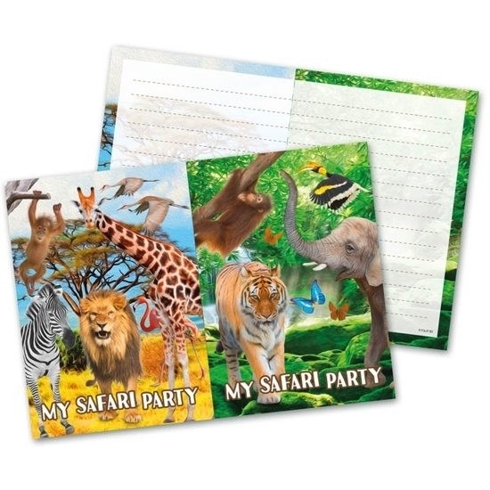 16x Safari-jungle feest thema uitnodigingen 27 cm