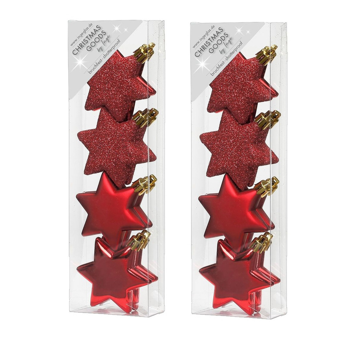 16x stuks kunststof kersthangers sterren rood 6 cm kerstornamenten