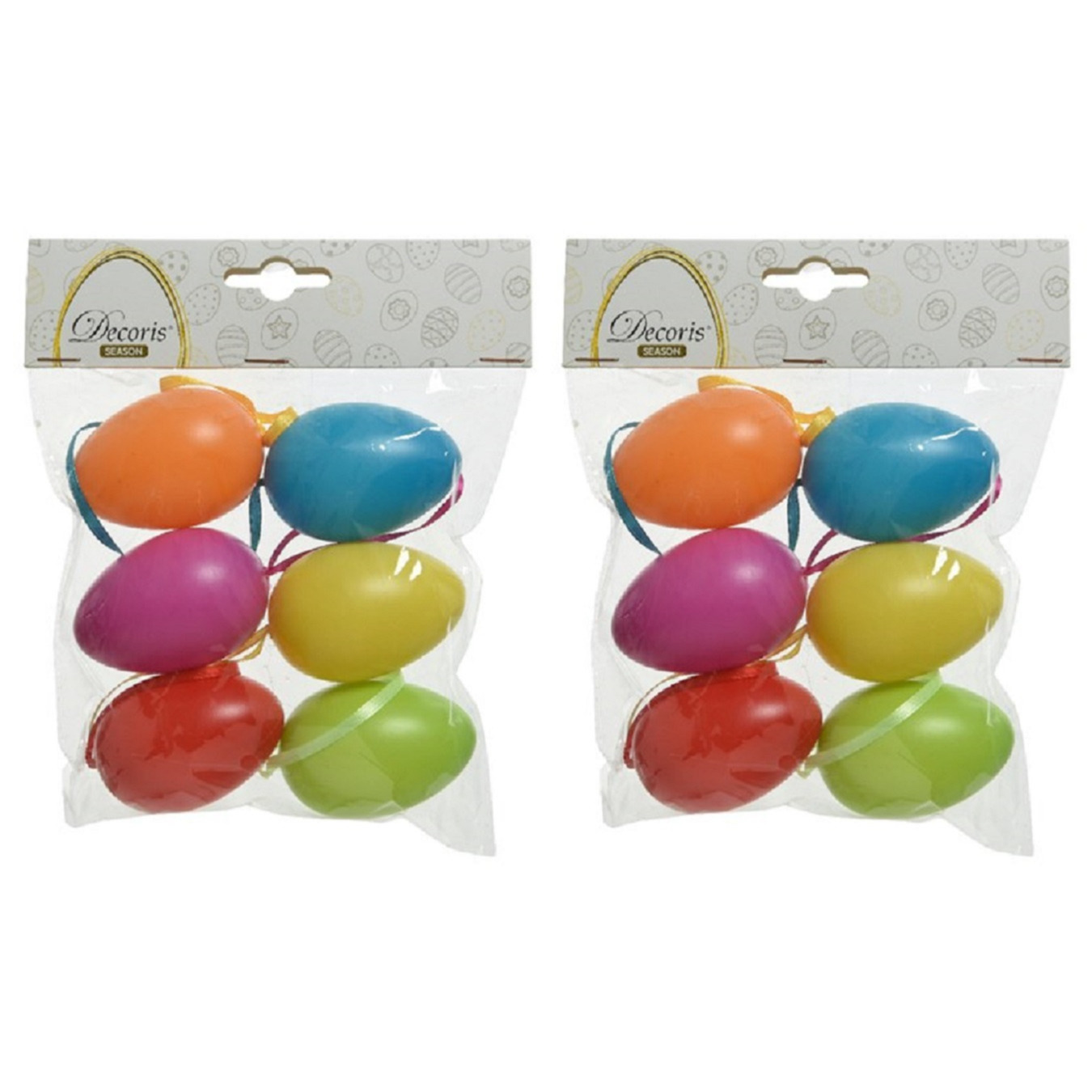 18x Gekleurde plastic-kunststof eieren-Paaseieren 6 cm