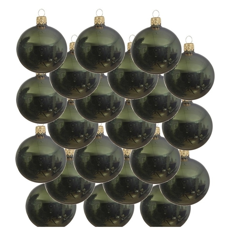 18x Glazen kerstballen glans donkergroen 8 cm kerstboom versiering-decoratie