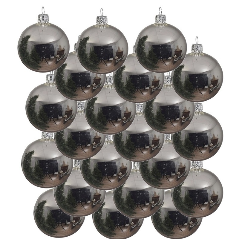 18x Glazen kerstballen glans zilver 8 cm kerstboom versiering-decoratie