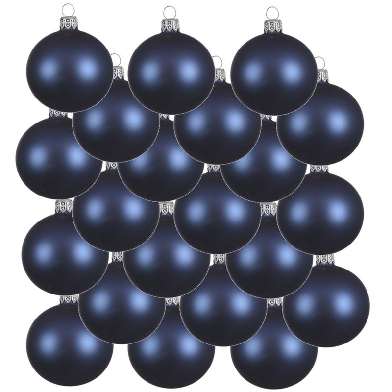 18x Glazen kerstballen mat donkerblauw 8 cm kerstboom versiering-decoratie