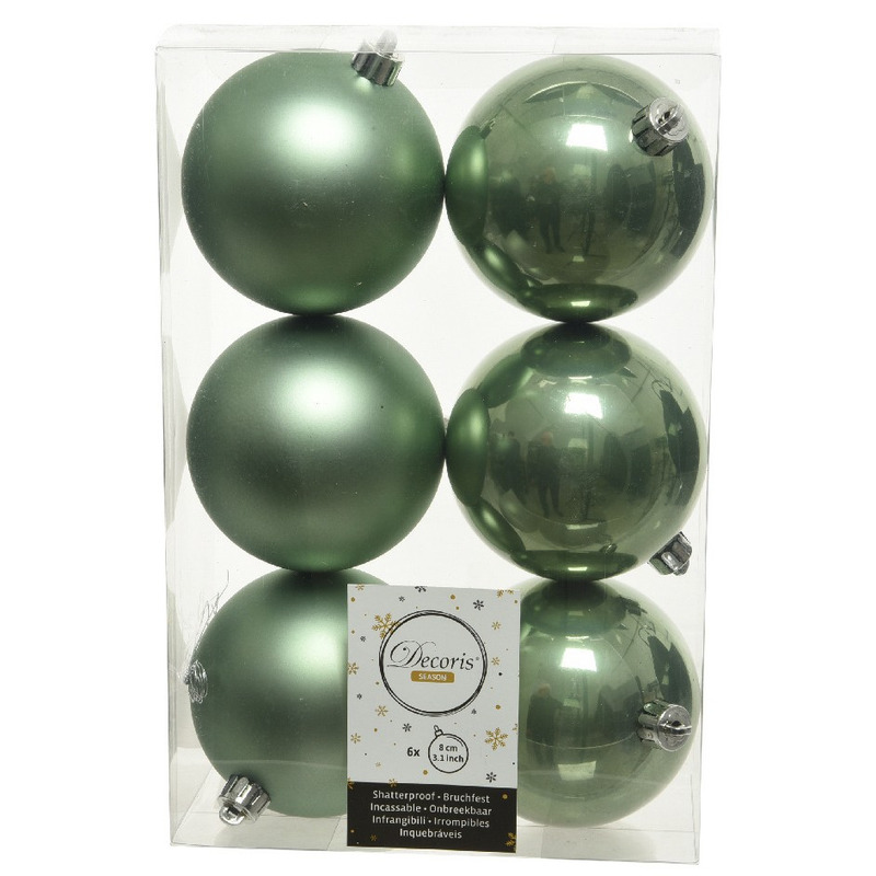 18x Kunststof kerstballen glanzend-mat salie groen 8 cm kerstboom versiering-decoratie
