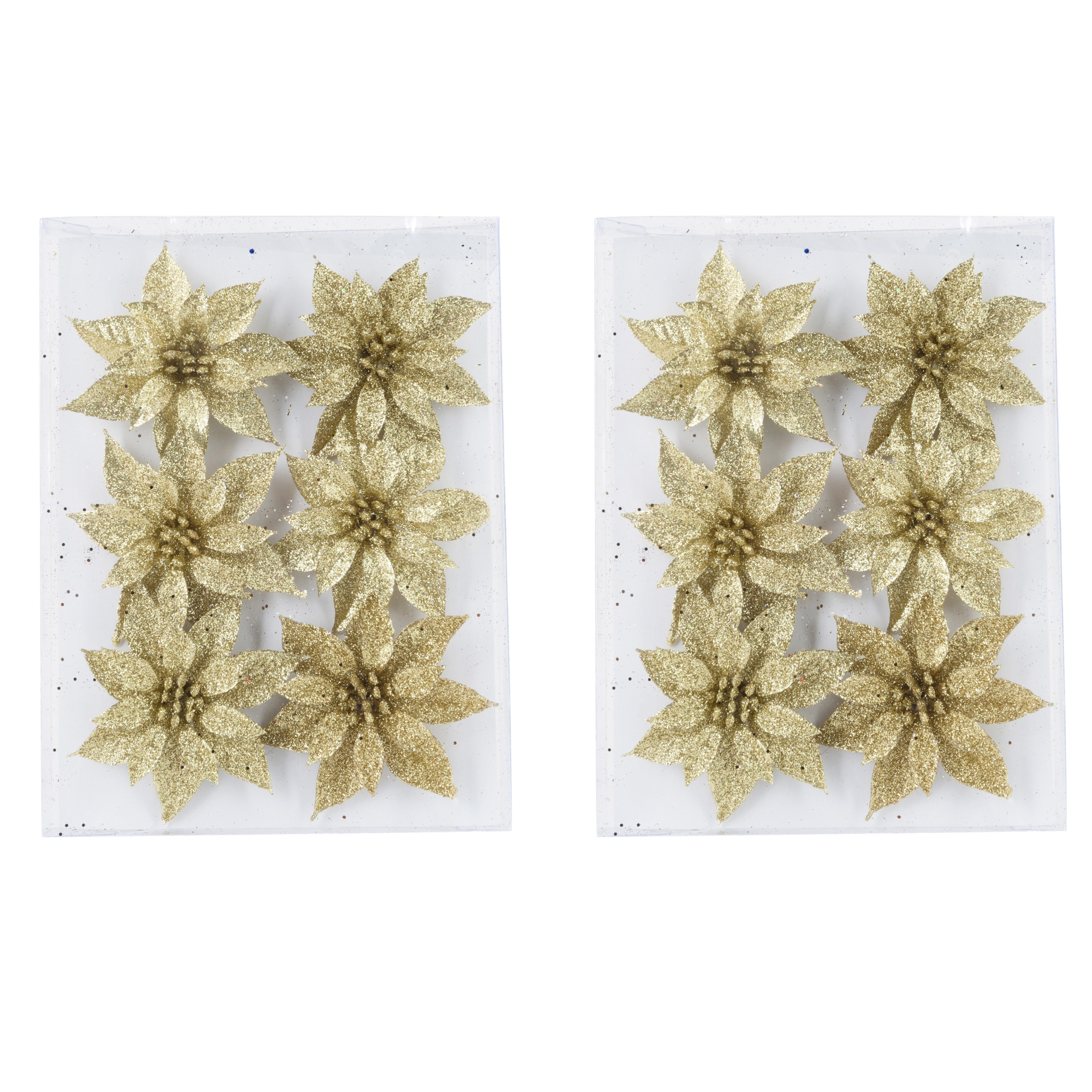 18x stuks decoratie bloemen rozen goud glitter op ijzerdraad 8 cm