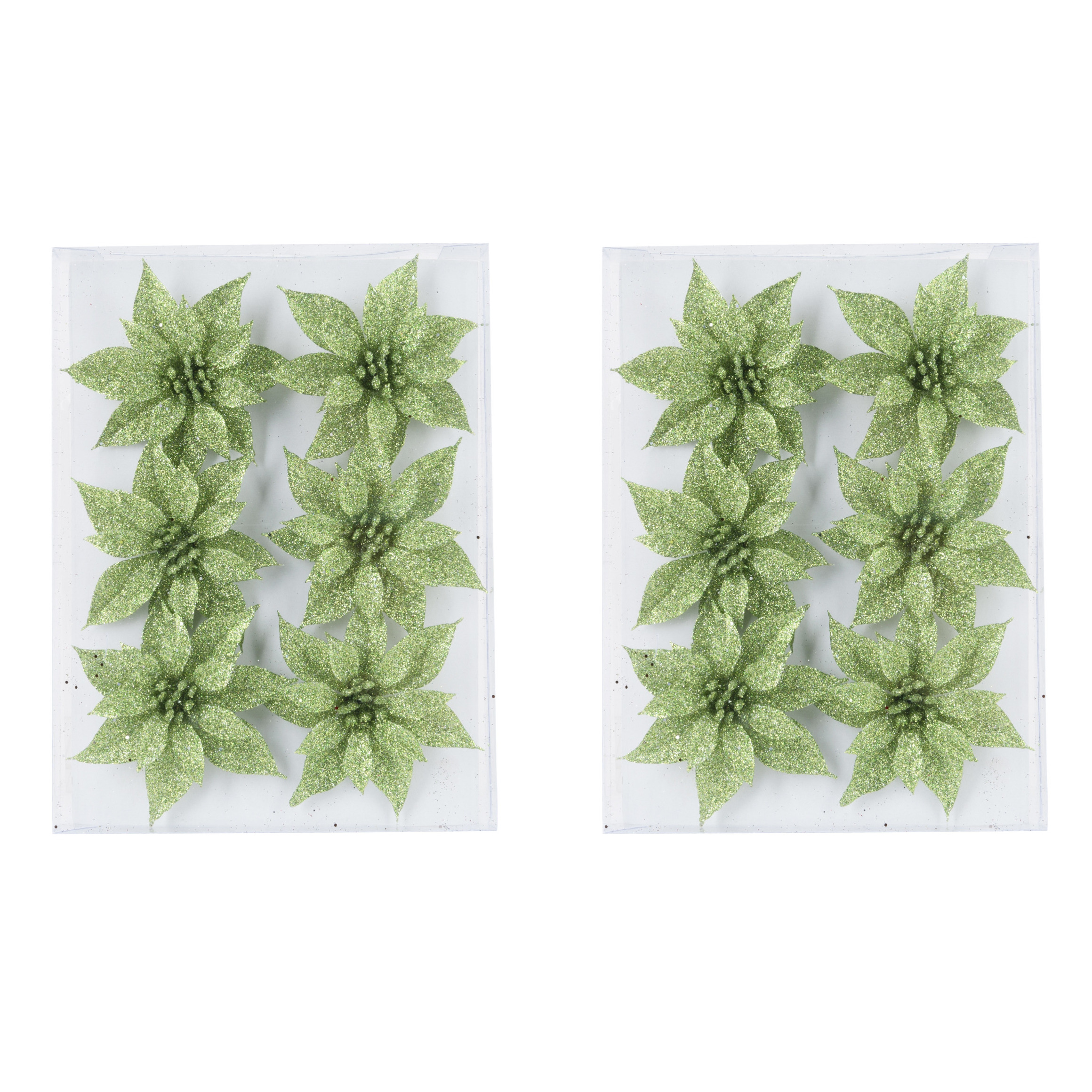 18x stuks decoratie bloemen rozen groen glitter op ijzerdraad 8 cm