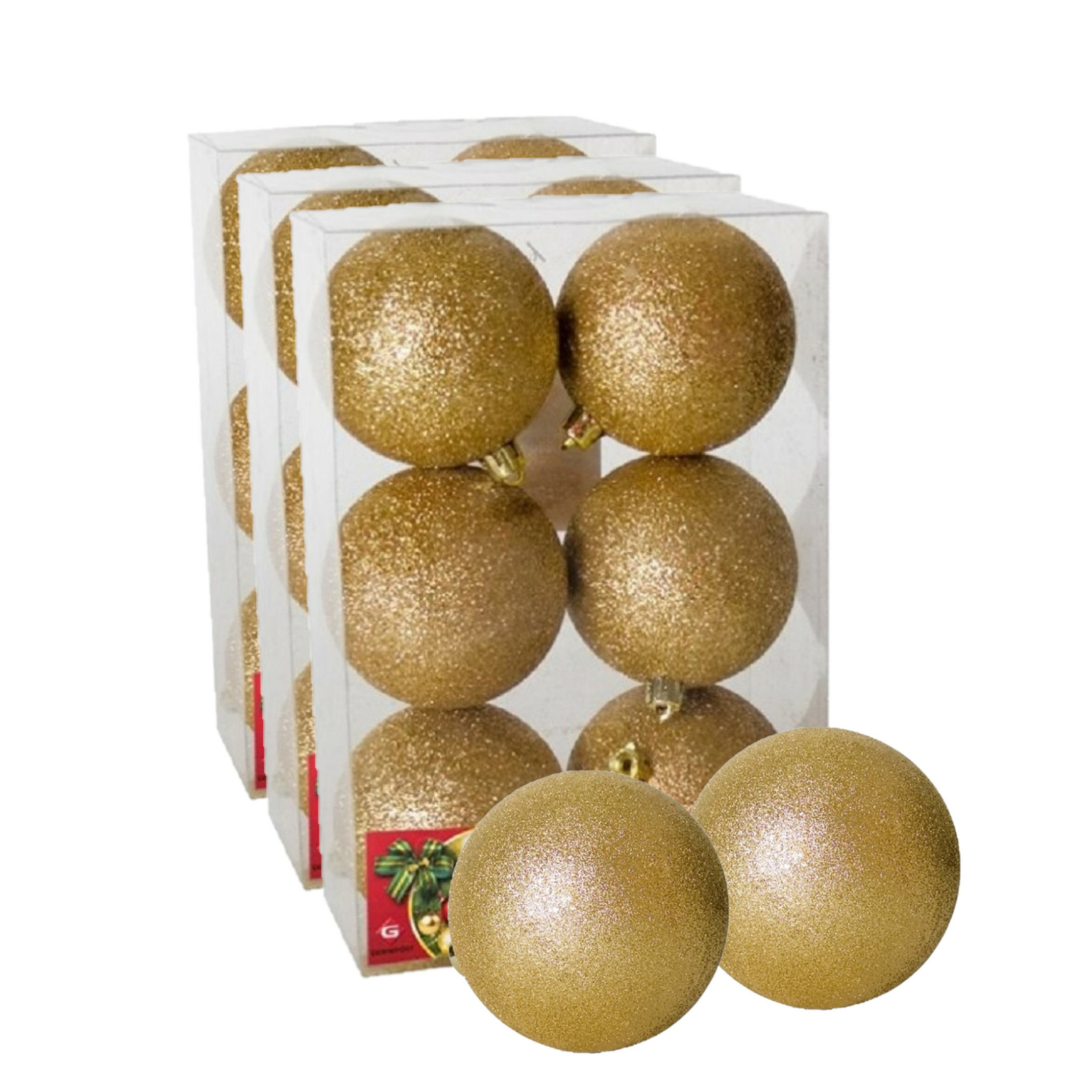 18x stuks kerstballen goud glitters kunststof 8 cm