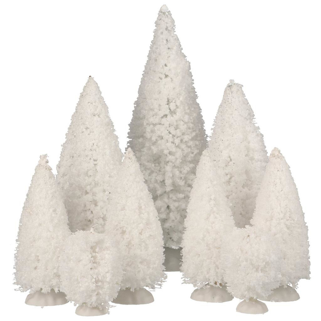 18x stuks kerstdorp onderdelen miniatuur kerstbomen-dennenbomen wit