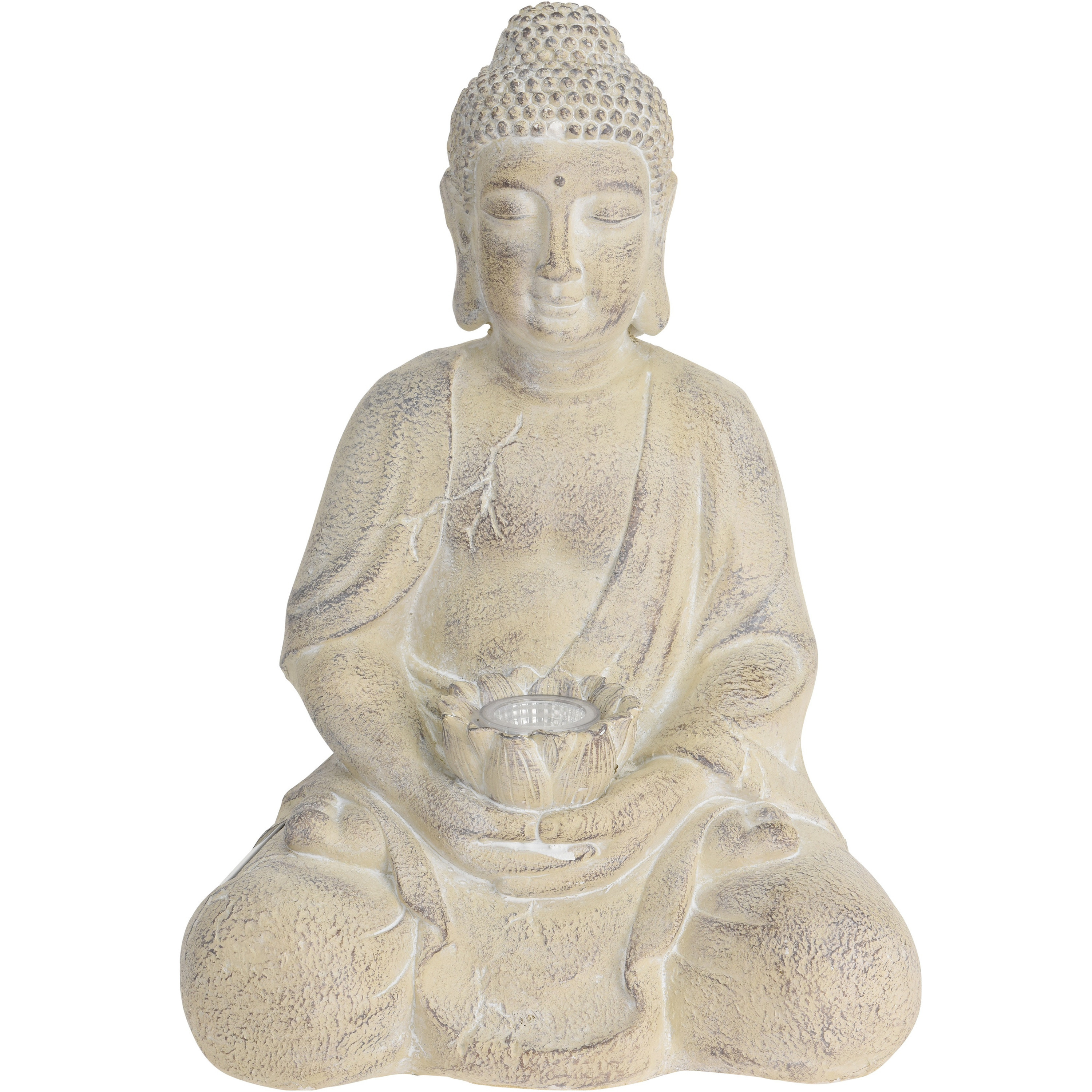 1x Boeddha beeld creme met solar verlichting 44 cm